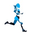 Running woman, abstract blue vector silhouette