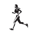 Running woman, abstract ink drawing. Isolated vector silhouette Royalty Free Stock Photo