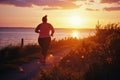 Running woman. Female fitness model jogging outdoors at sunrise or sunset
