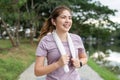 Running woman. Female Runner Jogging during Outdoor Workout in a Park. Healthy lifestyle. Morning Royalty Free Stock Photo