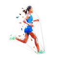 Running woman, isolated low poly vector illustration. Marathon run Royalty Free Stock Photo