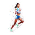 Running woman, isolated low polygonal vector illustration. Marathon run, geometric shape Royalty Free Stock Photo