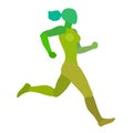 Running woman. Jogging girl. Green silhouette isolated on a white background.