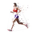 Running woman, low polygonal athlete. Isolated vector illustration, side view Royalty Free Stock Photo