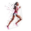 Running woman, low polygonal isolated vector illustration. African american marathon runner, side view. Run, active people Royalty Free Stock Photo
