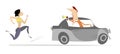 Running woman and riding on the car coach or supporter illustration