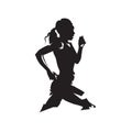 Running woman, side view, abstract isolated vector silhouette. Run logo