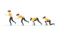 Running Woman Step Positions Set. Vector