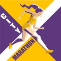 Running woman. Vector illustration of geometrical style. Color sport poster, print or banner for marathon.