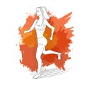 Running woman. Vector illustration of line style. Color sport poster, print or banner for marathon.