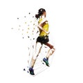 Running woman in yellow shirt and black shorts, isolated low polygonal vector illustration Royalty Free Stock Photo
