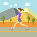 Running Women, Sport Exercising Flat Design Vector Royalty Free Stock Photo