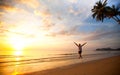 Running young fun man on sea beach Royalty Free Stock Photo