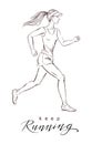 Running young women, hand drawn sketch vector illustration Royalty Free Stock Photo