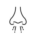 Runny Nose Blowing Black Line Icon. Allergic Respiratory Sickness. Nasal Rhinitis Ill Symptom Outline Pictogram. Cold