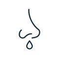 Runny Nose Line Icon. Sinusitis Symptom, Snot, Allergy or Cold Outline Icon. Nosebleed, Nasal Mucus Linear Pictogram