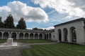 LONDON, ENGLAND - SEPTEMBER 27, 2017: Runnymede Air Forces Memorial in England. Backyard with Wall with Names.