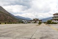 Runway and airport building of Paro in Bhutan Royalty Free Stock Photo