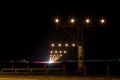 Runway landing lights at night Royalty Free Stock Photo