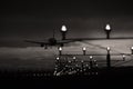 Airport landing runways lights, silhouette Royalty Free Stock Photo