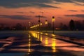 runway lights illuminating the dusk landscape Royalty Free Stock Photo