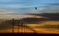 Runway lights and silhouette of a helicopter Royalty Free Stock Photo