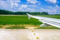 Runway view as seen through window of an aircraft Royalty Free Stock Photo