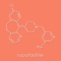 Rupatadine antihistamine drug molecule. Skeletal formula.