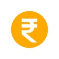 Rupee currency coin orange for icon isolated on white, rupee money for app symbol, simple flat rupee money, currency digital rupee