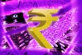 Rupee Symbol, against the backdrop of Binary code with tunnels with energies