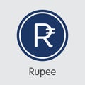 Rupee Cryptocurrency Coin. Vector Sign Icon of RUP.