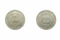 2 rupes Indian coin with delhi on back side, studio shot against white Royalty Free Stock Photo