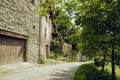 RUPIT and PRUIT, SPAIN - JULY, 2020: Medieval village of Rupit, stone houses with roofs. Interior of the town