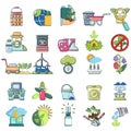 Rural agricultural icons set, cartoon style