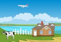 Rural agricultural scene, cow, vector illustration Royalty Free Stock Photo