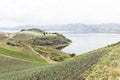 Rural Andean landscape, welsh onion fields, Allium fistulosum, near Lake Tota