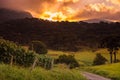 Rural area with mountains and sunset sky in Urubici, Brazil