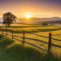 Rural background with cowboy hat on wooden Rustic sunset outdoor