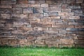 Rural background. Ivy and grass on brick wall background. Royalty Free Stock Photo