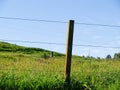 Rural background though wire fence Royalty Free Stock Photo