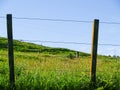 Rural background though wire fence Royalty Free Stock Photo
