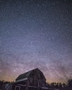 Rural barns at night with stars in winter Royalty Free Stock Photo