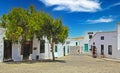 Rural calm town square, bright white houses, blue summer sky - Teguise, Lanzarote