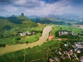 Ruralnog Chinese landscape of limestone rocks and rice fields in Guangxi China Royalty Free Stock Photo