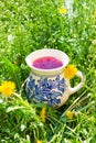 Rural clay jug filled with fruit drink