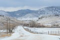 Rural Colorado snow landscape during snow storm