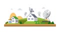 Rural Community with Large Satellite Dish, Connectivity, vector design Generative AI Royalty Free Stock Photo