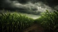 rural corn field in storm