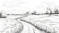 Rural Countryside Drawing: Comic Art Style With Intense Shading