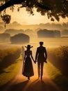 Rural couple silhouette,Generative Ai illustration.